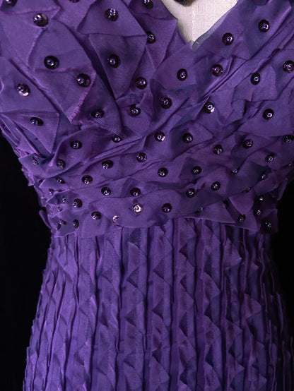 Vintage Prom Dresses Mermaid V Neck Grape Chiffon With Beading 80s Long Formal Evening Outfits N3884