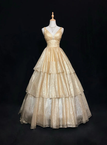Vintage Prom Dresses Aesthetic 80s Retro Ball Gown Champagne Sequin Floor Length Evening Outfits N2326