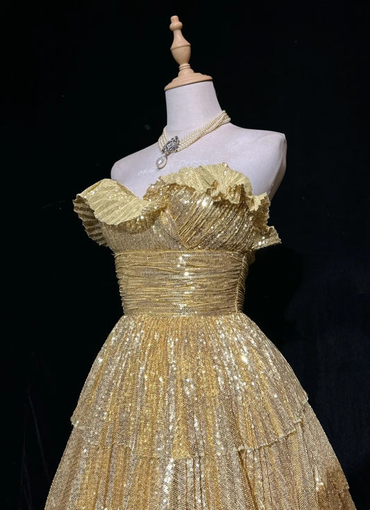 Short Prom Dress A line Sweetheart Gold Sequin Short Length Hoco Graduation Party Dresses RC1140