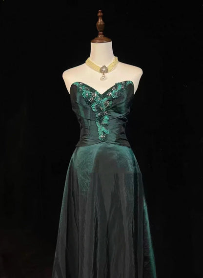 Emerald Green Prom Dress Inspo A Line Sweetheart Satin With Appliques Birthday Outfits Formal Party Gown RC0115