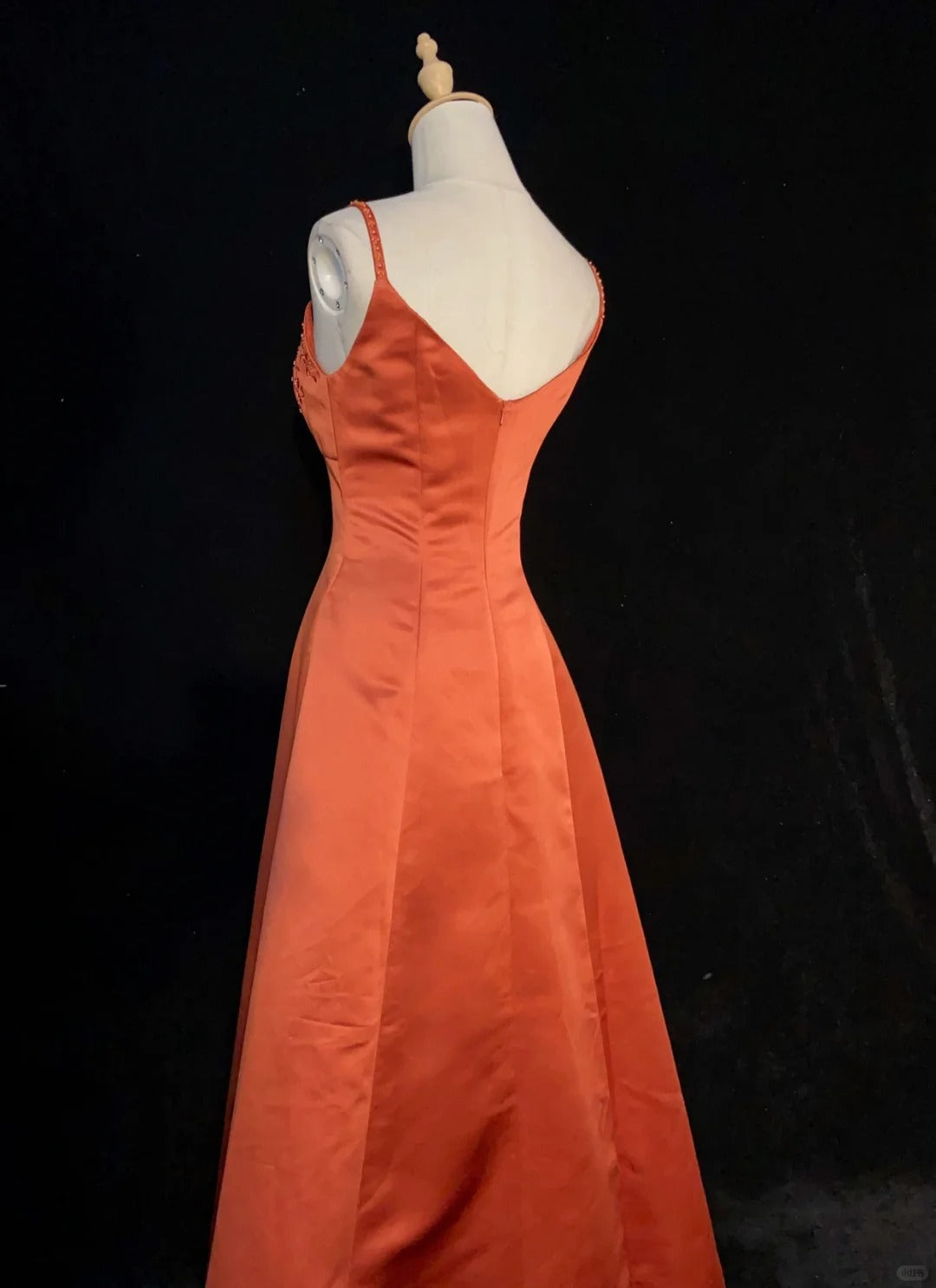 Modest Prom Dresses A line Spaghetti Strap Orange With Beading Long Evening Outfits N3445