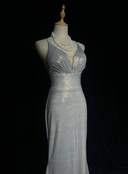 Gray Prom Dress Inspo Mermaid Spaghetti Straps 18th Birthday Outfits Formal Party Gown RC0109