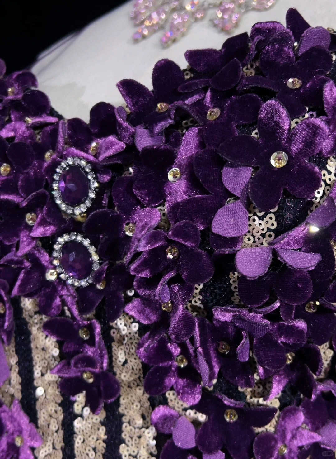 Glitter Prom Dresses Mermaid Spaghetti Strap Purple Chiffon With Flowers Long Formal Evening Dress N3893