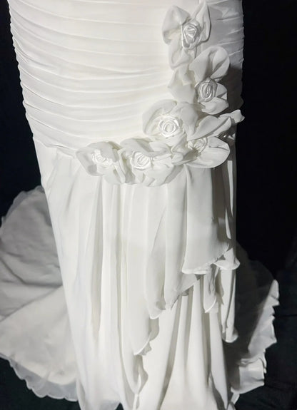 Vintage 90s Wedding Dresses Mermaid Sweetheart Chiffon White Beading Summer Garden Long Bridal Gown N3827