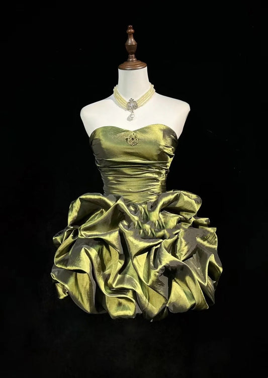 Dream Ball Gown Sweetheart Olive Green Taffeta 18th Birthday Gown Homecoming Dresses N3804