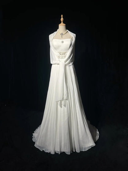 Vintage 90s Wedding Dresses A Line Spaghetti Strap White Plain Summer Garden Long Bridal Gown N3721