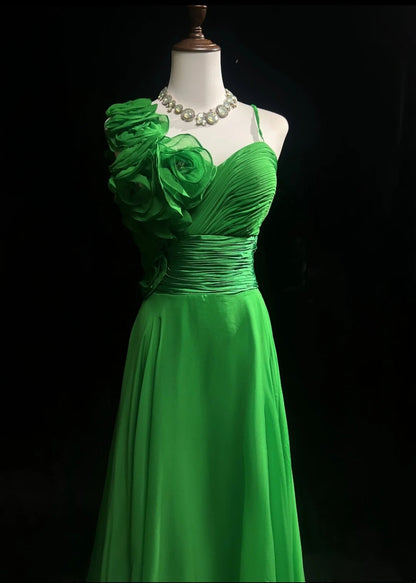 Green Prom Dress Inspo A Line Asymmetrical Spaghetti Straps With Flowers Birthday Outfits Formal Party Gown RC0106