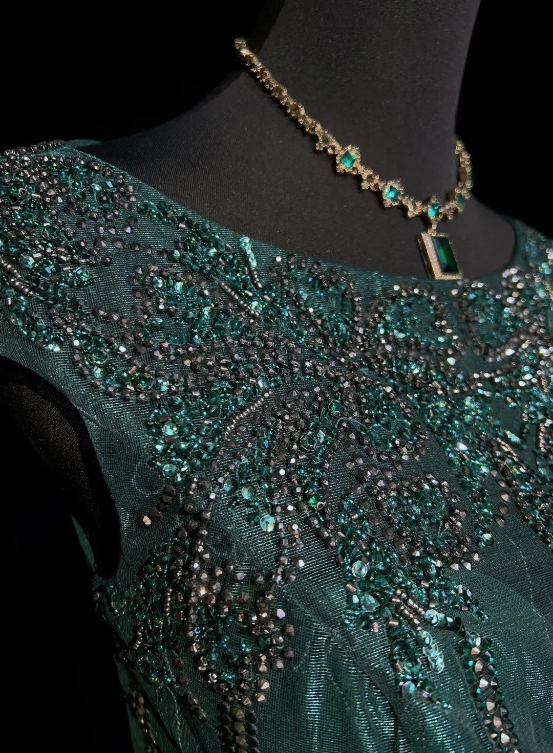Vintage Prom Dresses A line Scoop Dark Green Tulle With Beading 90s Formal Gown N2590