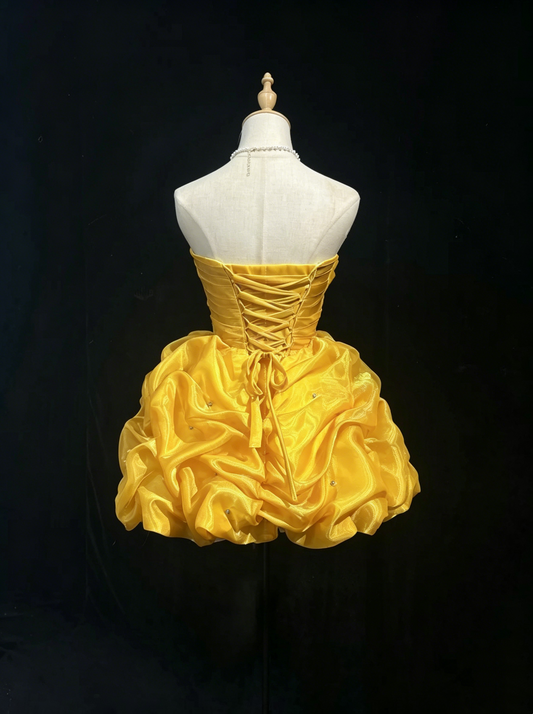 Cute Ball Gown Sweetheart Yellow Short Mini Party Dress Cocktail Gown Homecoming Dresses N3817