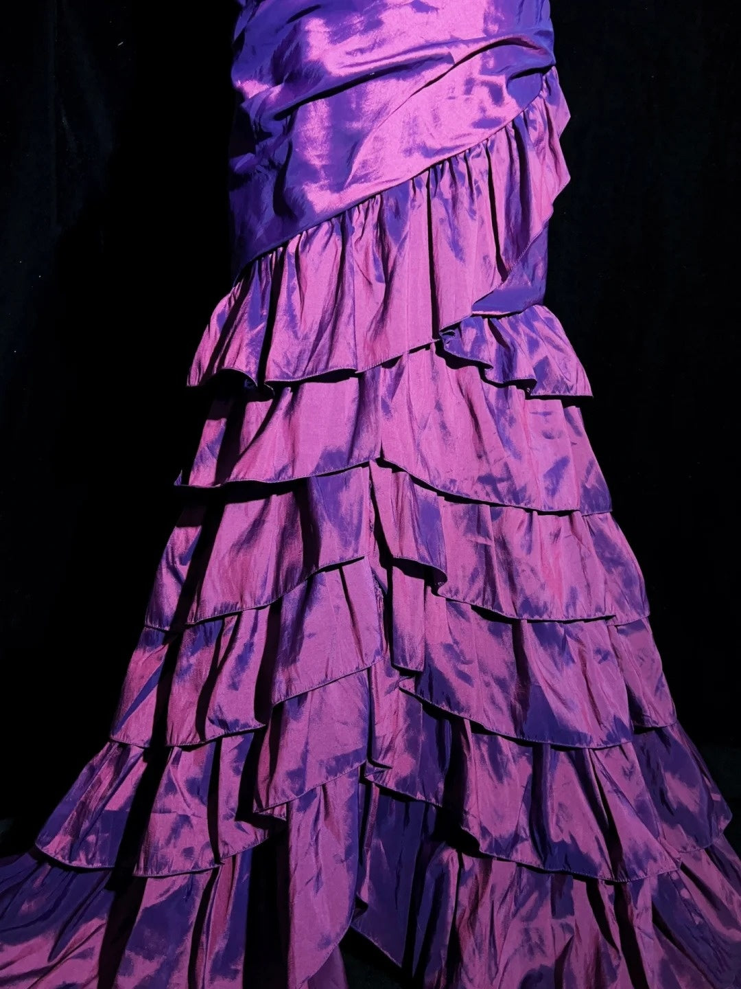 Vintage Prom Dresses 90s Mermaid Strapless Purple Satin With Tiered Layers Long Semi Formal Evening Outfits N3661
