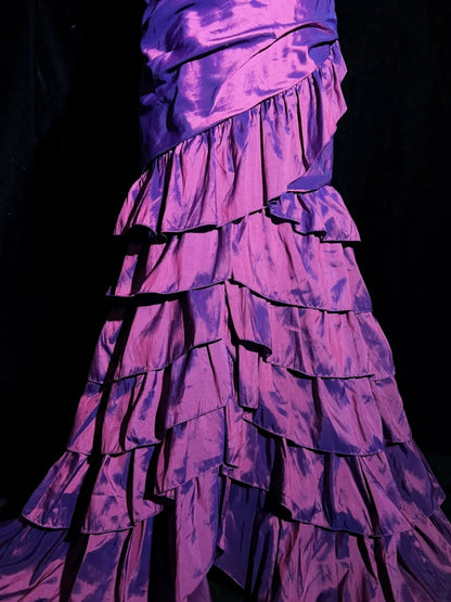 Vintage Prom Dresses 90s Mermaid Strapless Purple Satin With Tiered Layers Long Semi Formal Evening Outfits N3661