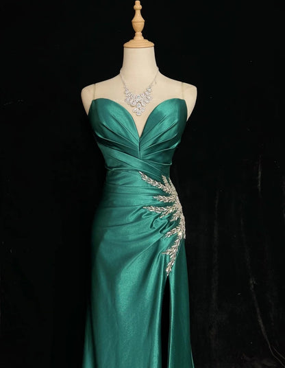 Vintage Prom Dresses Mermaid Sweetheart Dark Green With Beads 90s Long Evening Gown N2927