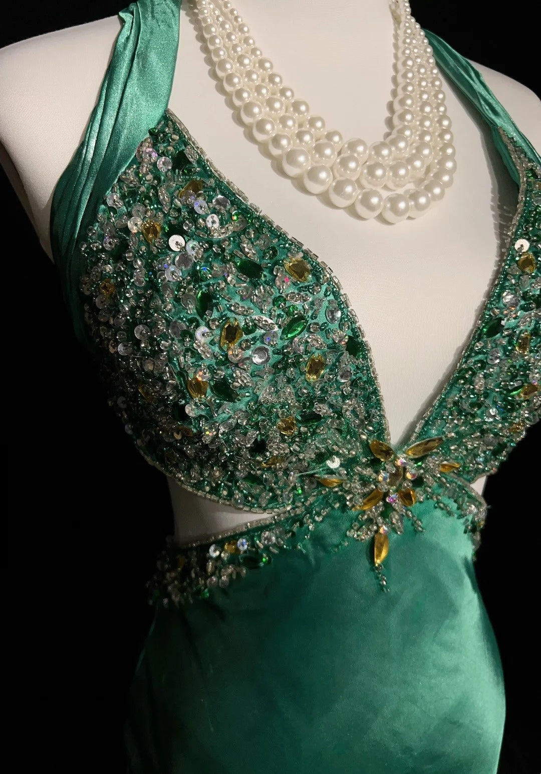 Vintage Prom Dresses Mermaid Halter Backless Green Beaded 90s Long Formal Evening Gown N2648