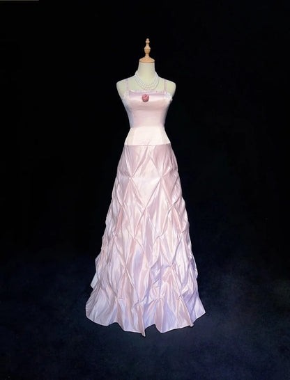Vintage Prom Dresses 1950s Retro Classy A line Spaghetti Strap Pink Evening Outfits With Cape N3003