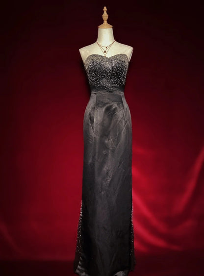 Modest Prom Dresses Inspo Sheath Sweetheart Black Tie Dress With Beading For Women Formal Gown N3264