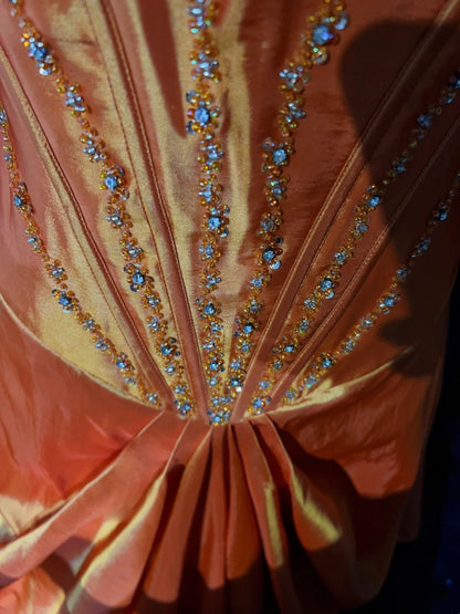 Timeless Prom Dresses Ball Gown Spaghetti Strap Orange Taffeta With Beading Cape Evening Outfits N3239
