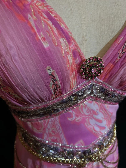 Vintage Prom Dresses Inspo A line High Low Pink Chiffon With Beads 80s Long Formal Gown N2734