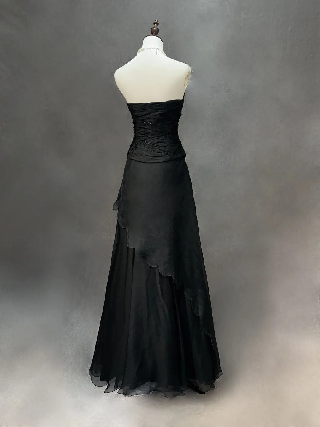 Vintage Prom Dresses A line Strapless Black Tie Dress Sleeveless 1990s Long Formal Evening Gown N2635