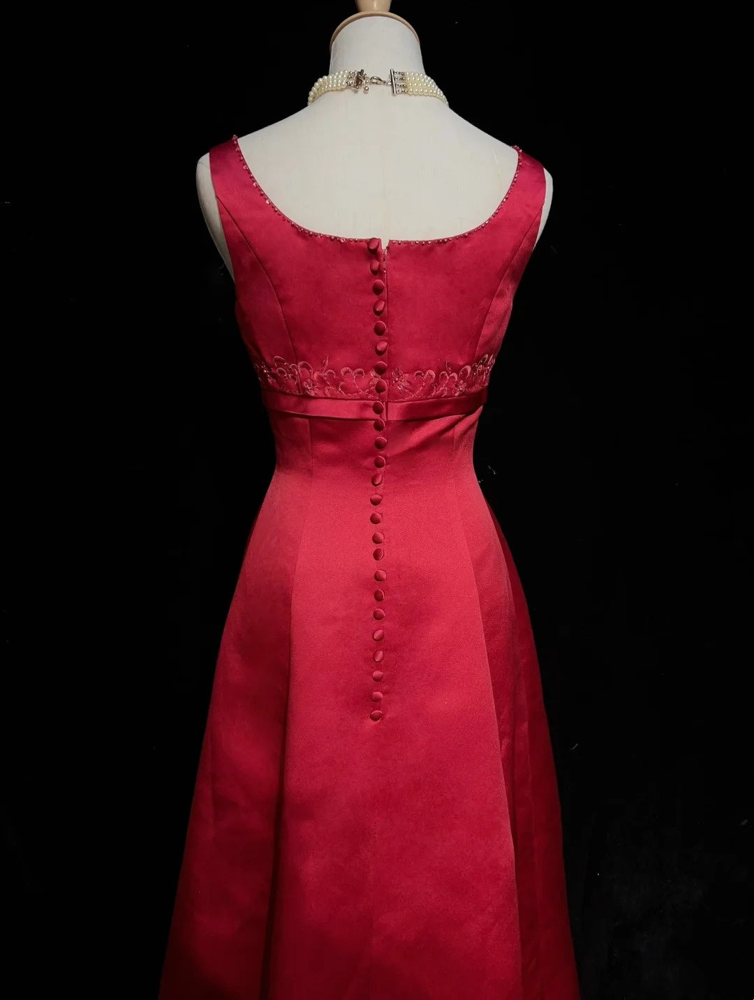 Vintage Prom Dresses Inspo A line Square Neck Red Satin 80s Long Formal Gowns With Cape N2857