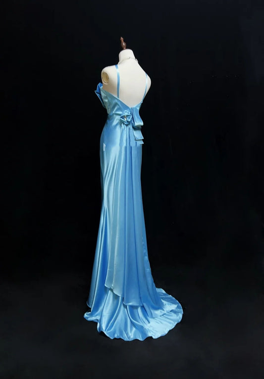 Classy Prom Dresses Mermaid Halter Floor Length Tiffany Blue Satin Formal Evening Dress N3698