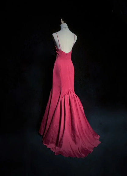 Glamorous Prom Dresses Mermaid Sweetheart Hot Pink Satin With Cape Long Formal Dress N2888