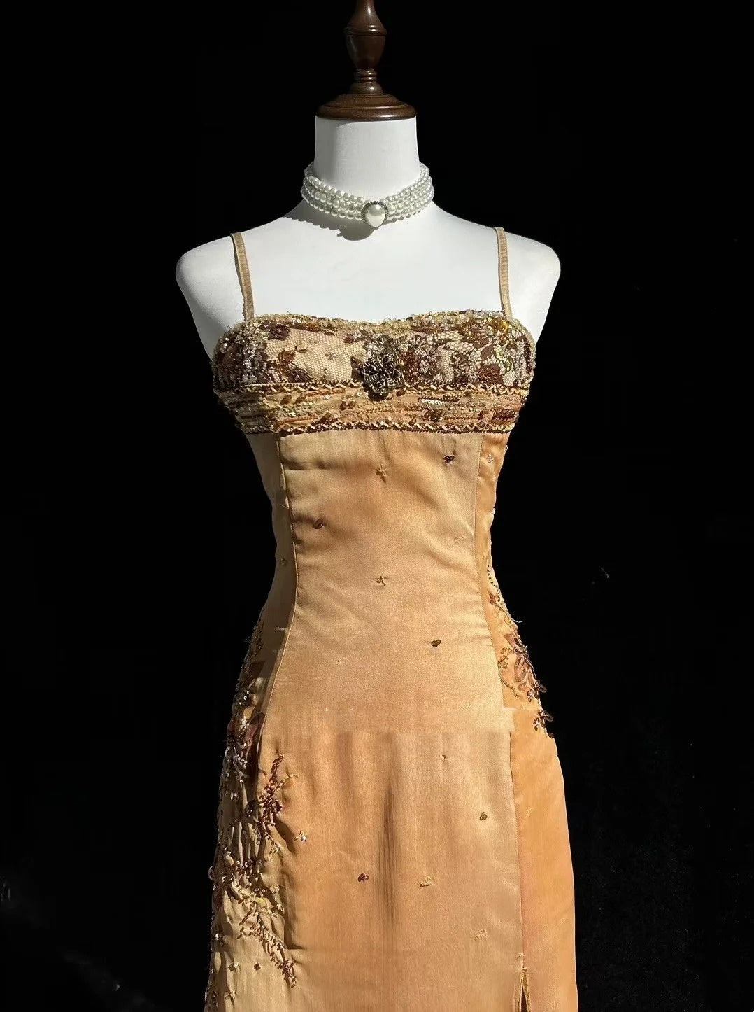 Gold Prom Dress Inspo A line Spaghetti Straps With Beading High Low Birthday Outfits Formal Party Gown RC0104