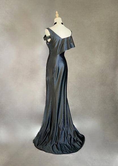 Vintage Prom Dresses Mermaid Spaghetti Strap Black Tie Dress Sleeveless 1990s Long Formal Evening Gown N2637