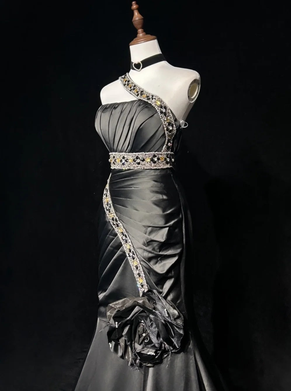 Vintage Mermaid One Shoulder Black Tie Dress Evening Long Prom Dresses Formal Outfits RB3936