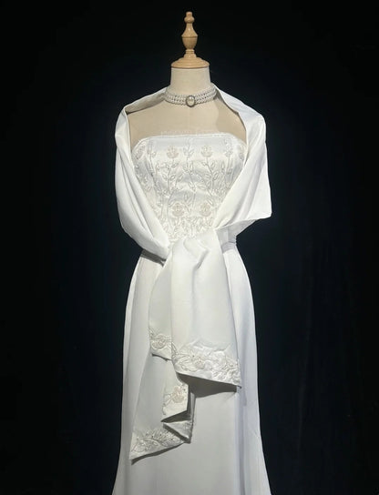 Vintage 90s Wedding Dresses Mermaid Strapless Satin White Beading Summer Garden Long Bridal Gown N3823