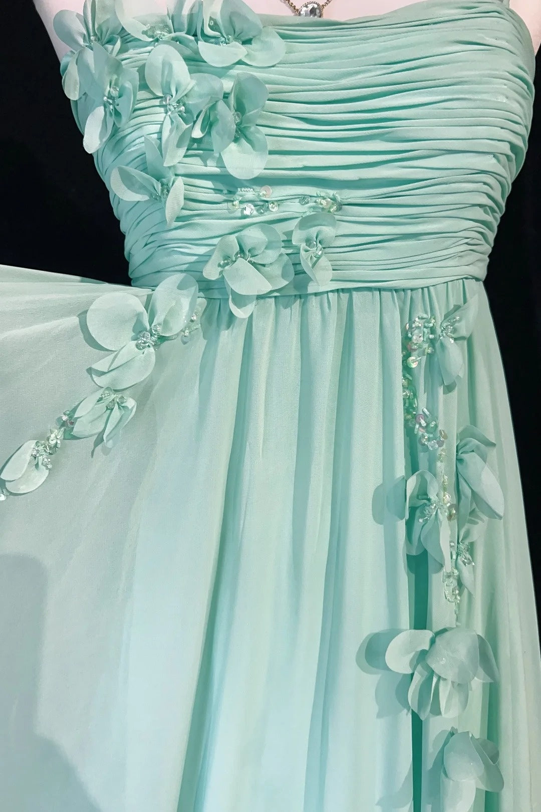 Vintage Prom Dresses A line Spaghetti Strap Mint Green Chiffon Sleeveless 1980s Long Formal Evening Gown N2630