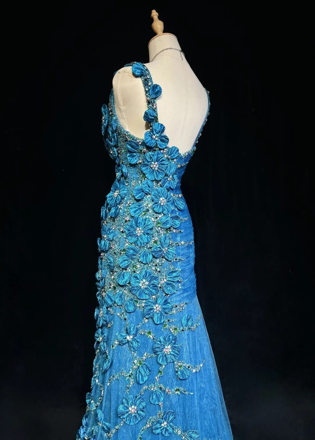 Vintage 1980s Prom Dresses Mermaid Irregular Shoulder Strap Royal Blue Sequin Long Formal Party Dress N2537