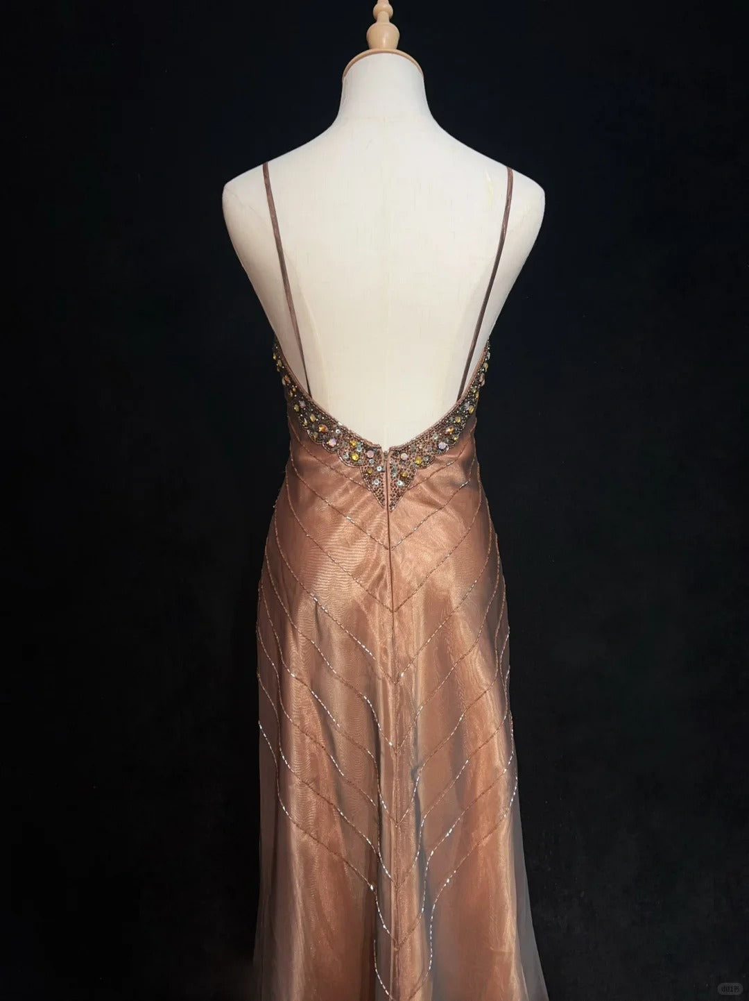Vintage Prom Dresses Mermaid Spaghetti Strap Brown Sleeveless Chiffon 80s Long Formal Gown N2860