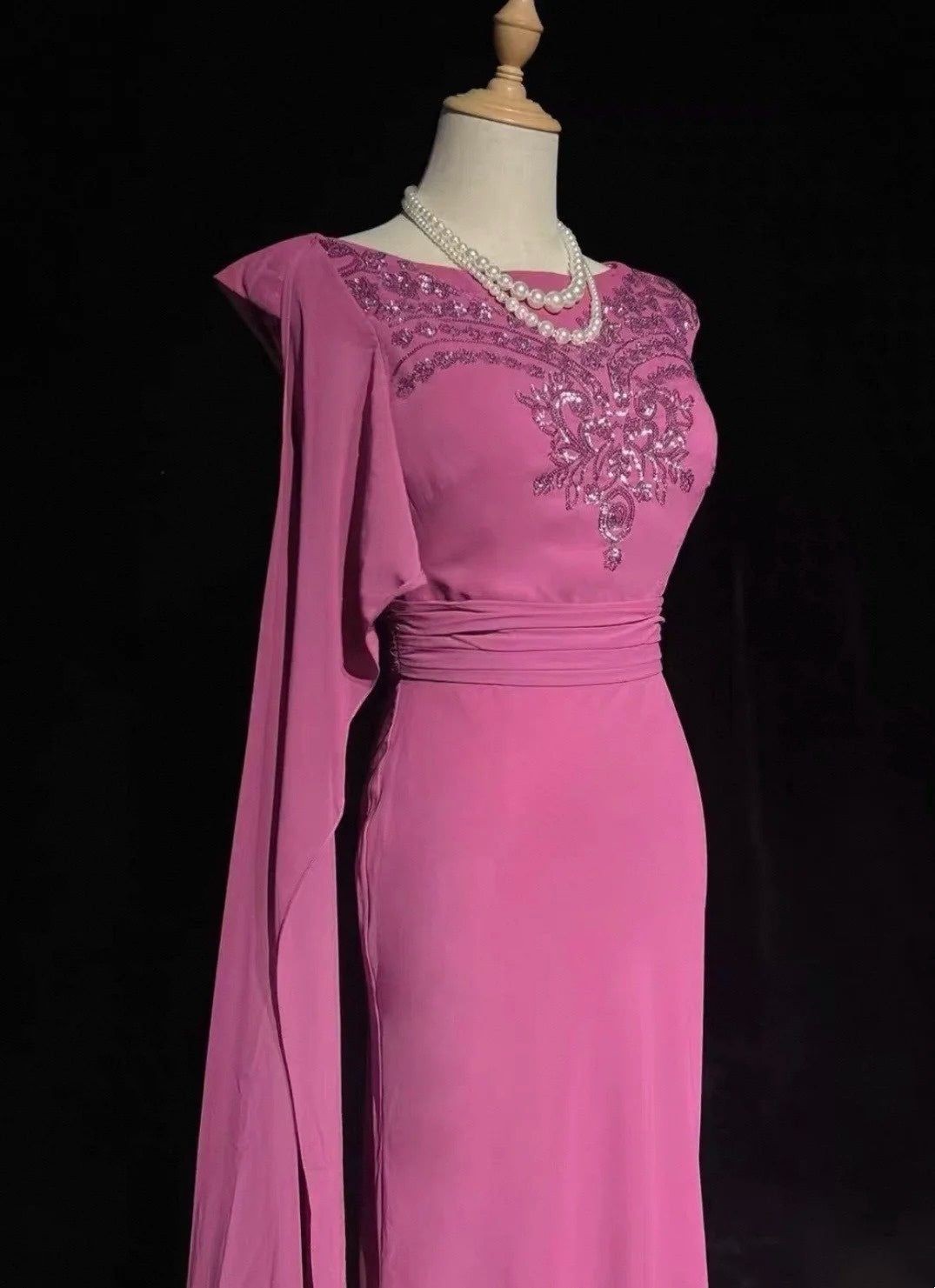 Vintage Prom Dresses Mermaid One Shoulder Hot Pink Chiffon Sleeveless 1990s Long Formal Evening Gown N2638