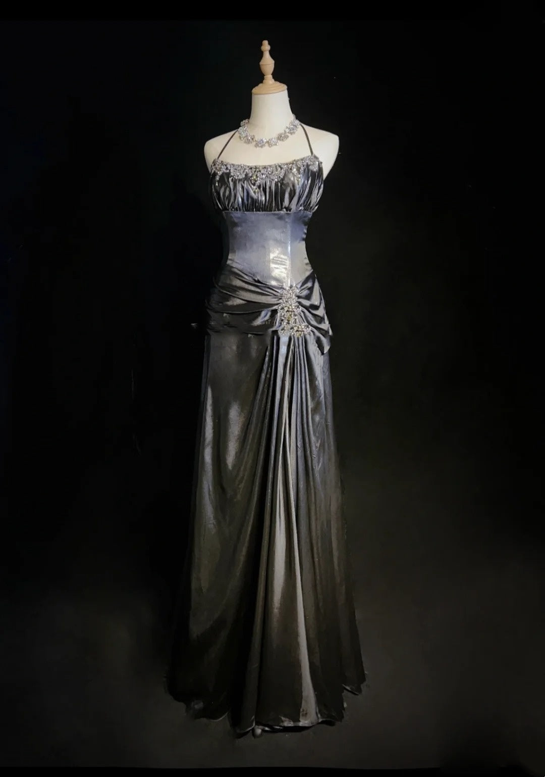 Vintage Prom Dresses Mermaid Halter Drop Waist With Beading 1970s Long Formal Gown N2618