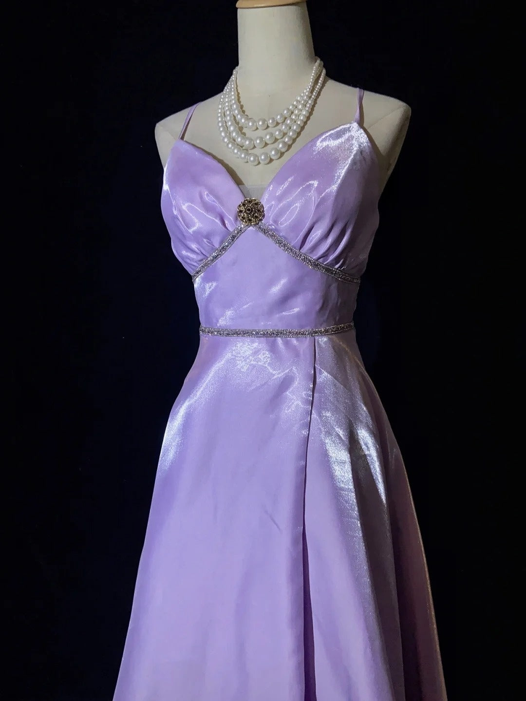 Vintage Prom Dresses 90s A Line Spaghetti Strap Lilac Long Semi Formal Evening Outfits N3658