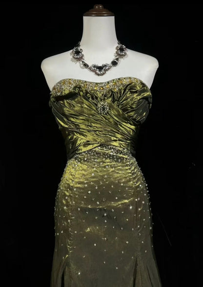 Olive Green Prom Dress Inspo Mermaid Sweetheart Satin With Ruffled Birthday Outfits Formal Party Gown RC0118
