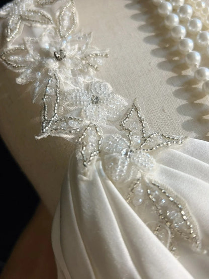 Vintage Prom Dresses Mermaid One Shoulder One Shoulder Satin With Beading 1980s Long Formal Gown N2623
