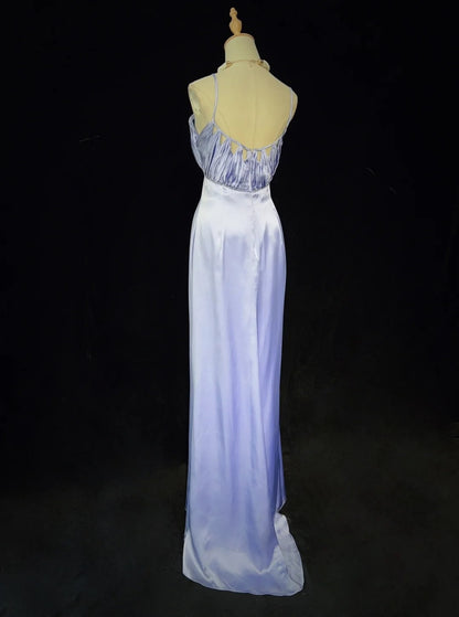 Modest Prom Dresses Mermaid Spaghetti Strap Lilac Satin Long Formal Evening Dress N3860