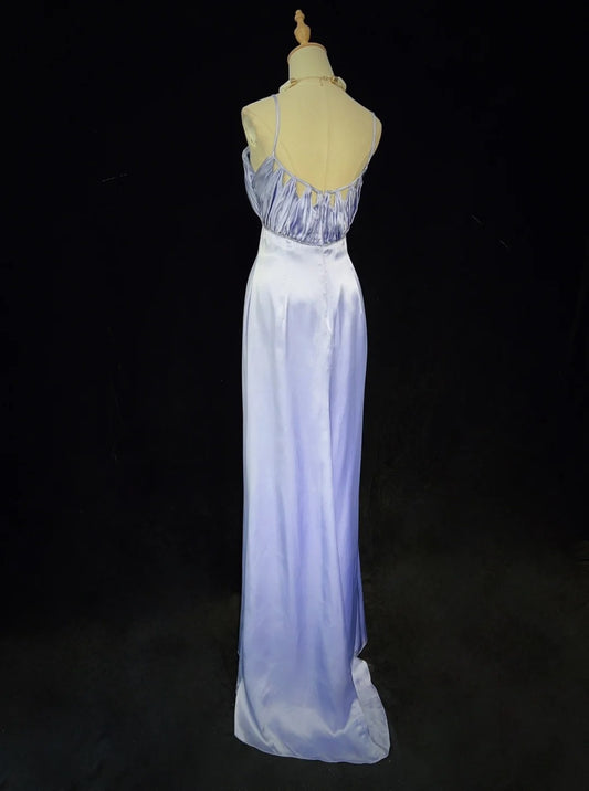 Modest Prom Dresses Mermaid Spaghetti Strap Lilac Satin Long Formal Evening Dress N3860