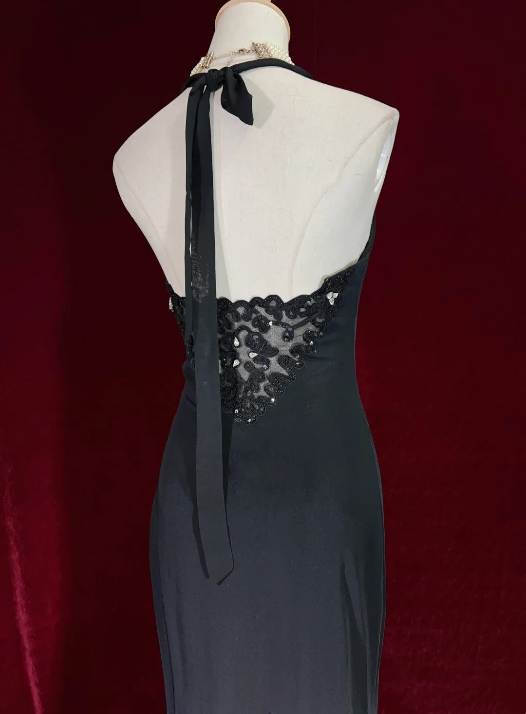 Vintage Prom Dresses Mermaid Halter Black Chiffon Tea Length Sleeveless 1980s Formal Dress N2869