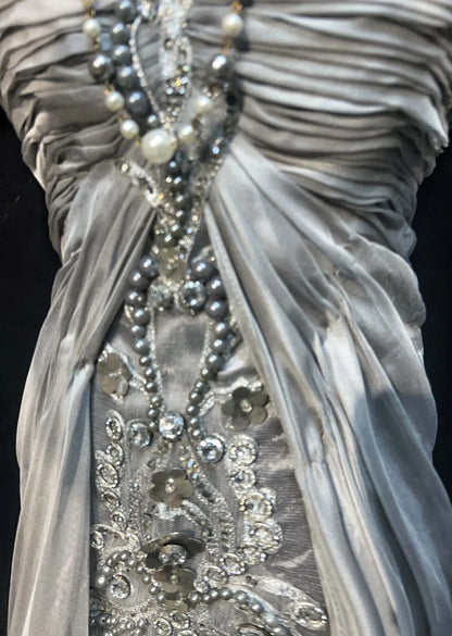 Vintage 90s Prom Dresses Sheath Sweetheart High Low Silver Grey Chiffon Long Prom Gown N3020
