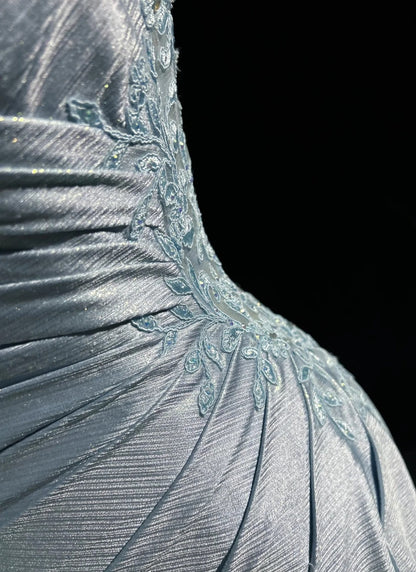 Modest Prom Dresses Mermaid Spaghetti Strap Light Sky Blue With Applique Formal Outfits N3690