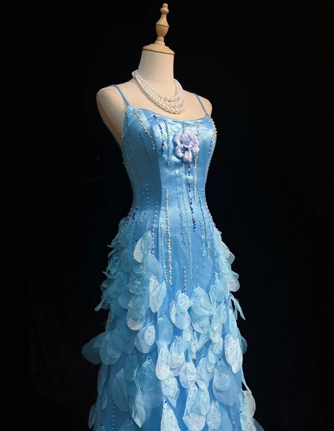 Blue Prom Dress Inspo A Line Spaghetti Straps With Beading Modest Long Formal Party Gown RC0083