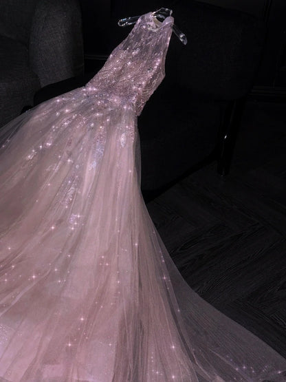 Fairytale A Line Pink Tulle Long Formal Evening Dress Formal 18th Birthday Gowns Prom Dresses N731