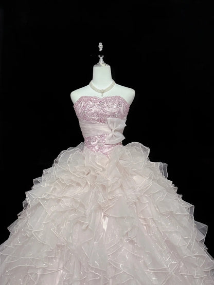 Sweet 16 Dresses Long Ball Gown Sweet Sixteen Long Birthday Dress Strapless Pink Formal Gown RC0299