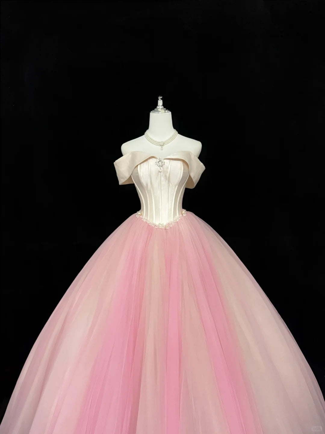 Tulle Prom Dress Long Floor Length Ball Gown Off Shoulder Blush Pink With Sleeves Formal Evening Gown For Women RC0257