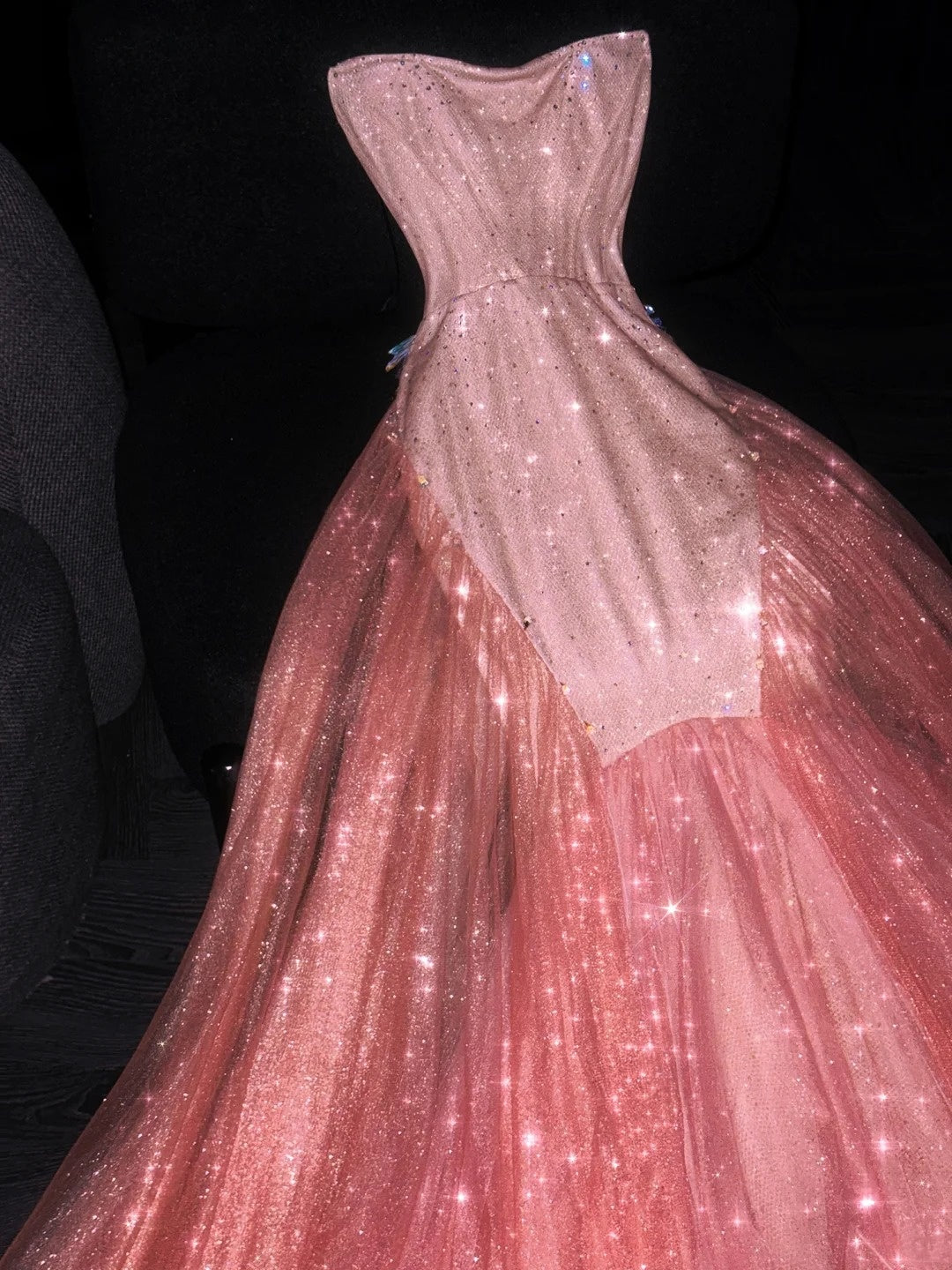 Glittery Mermaid Strapless Coral Pink Sequined Long Formal Evening Dress Formal 18th Birthday Gowns Prom Dresses N734