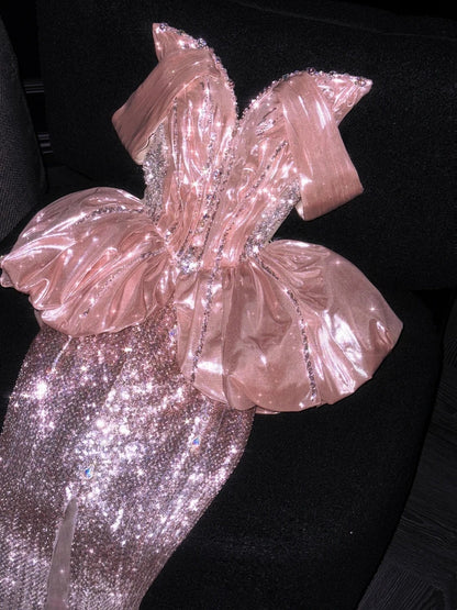 Princess Mermaid Strapless Pink Sequined Long Formal Evening Dress Formal 18th Birthday Gowns Prom Dresses N737