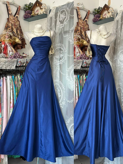 Vintage Prom Dresses Mermaid Strapless Satin Royal Blue 1950s Retro Classy Party Formal Outfits RB8986