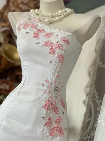 Retro 1950s Mermaid One Shoulder White Long Formal Evening Dress Formal 18th Birthday Gowns Prom Dresses N754